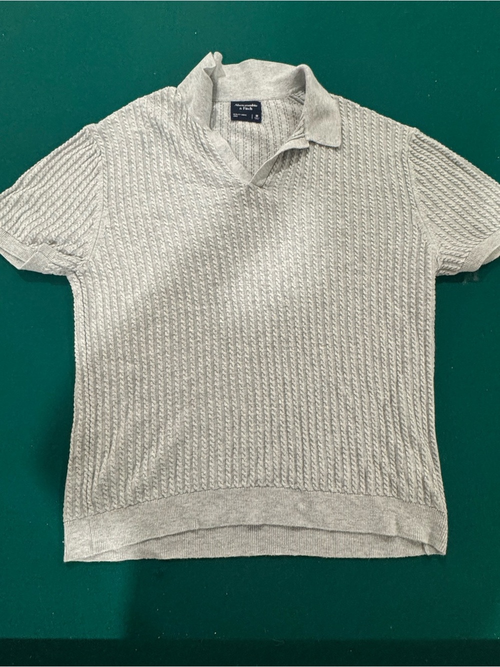 Abercrombie & Fitch Light Gray Ribbed Knit Polo Sweater